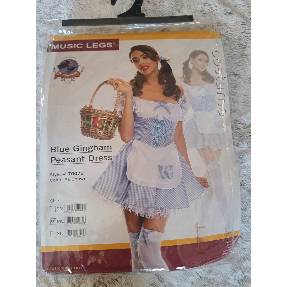 Music Legs Sexy Blue Gingham Peasant Dorthy Dress Costume Medium Large New